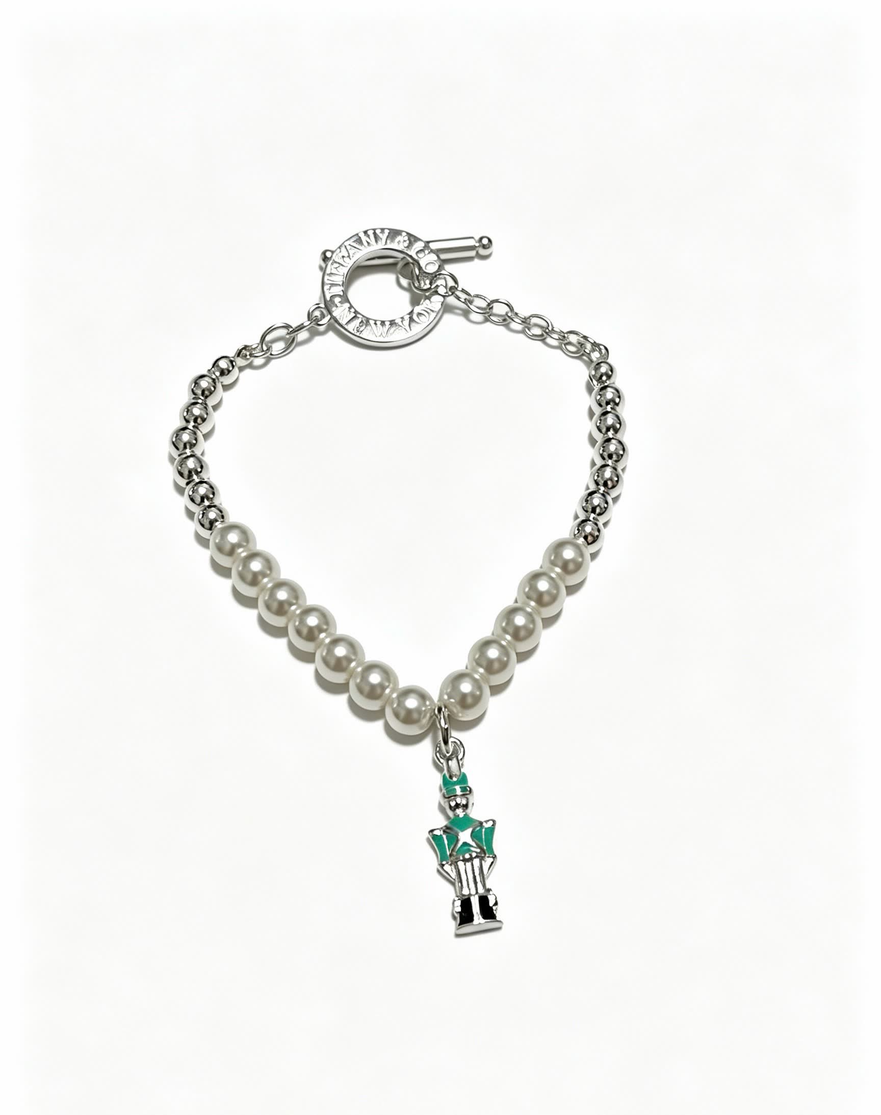 Tiffany & Co. Pearl and Bead Bracelet with Green Enamel Charm